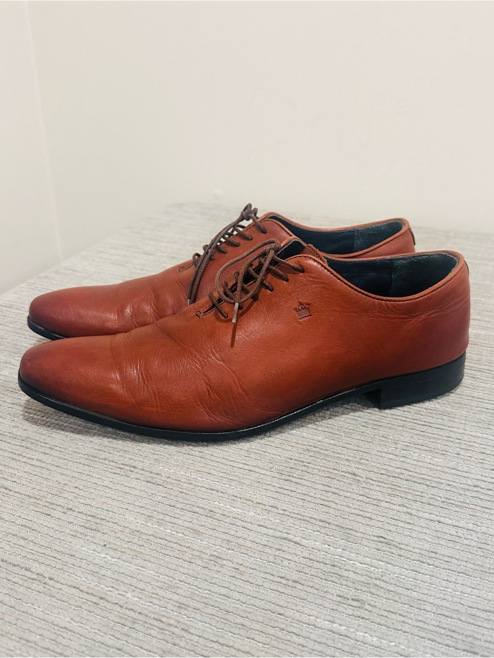 Louis Philippe Men's Tan Leather Plain Toe Oxford Dress Shoes Size US  9,5